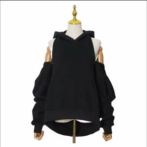 NEW Black Off the shoulder Hoodie with Functional zipper shoulders (S)